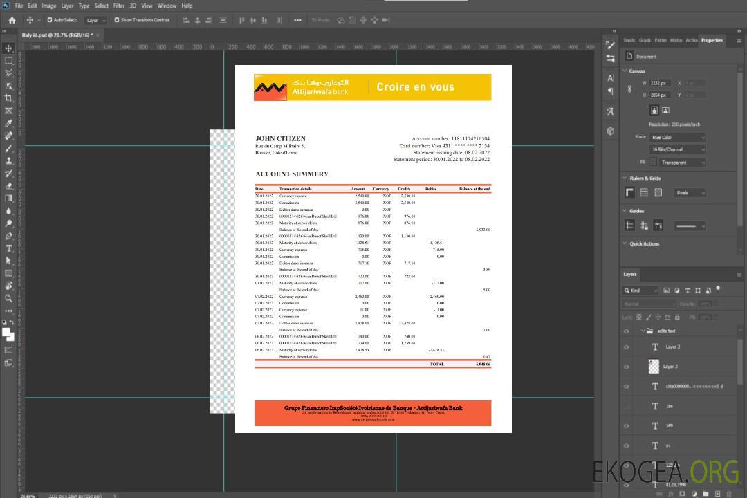 Côte d'Ivoire Relevé Attijariwafa bank xls template